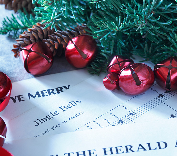 Music sheets with holiday decorations at the Catamaran