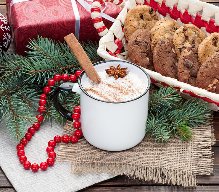 Hot cocoa and holiday cookies in the lobby at the Catamaran Resort Hotel in Pacific Beach San Diego